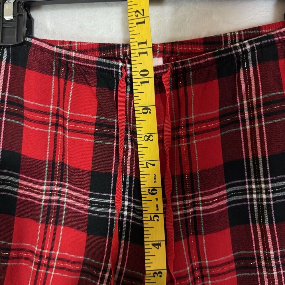 Victoria's Secret Flannel Pajama Set Size XS Red Gold Long Sleeve Pants Pockets - Picture 13 of 16